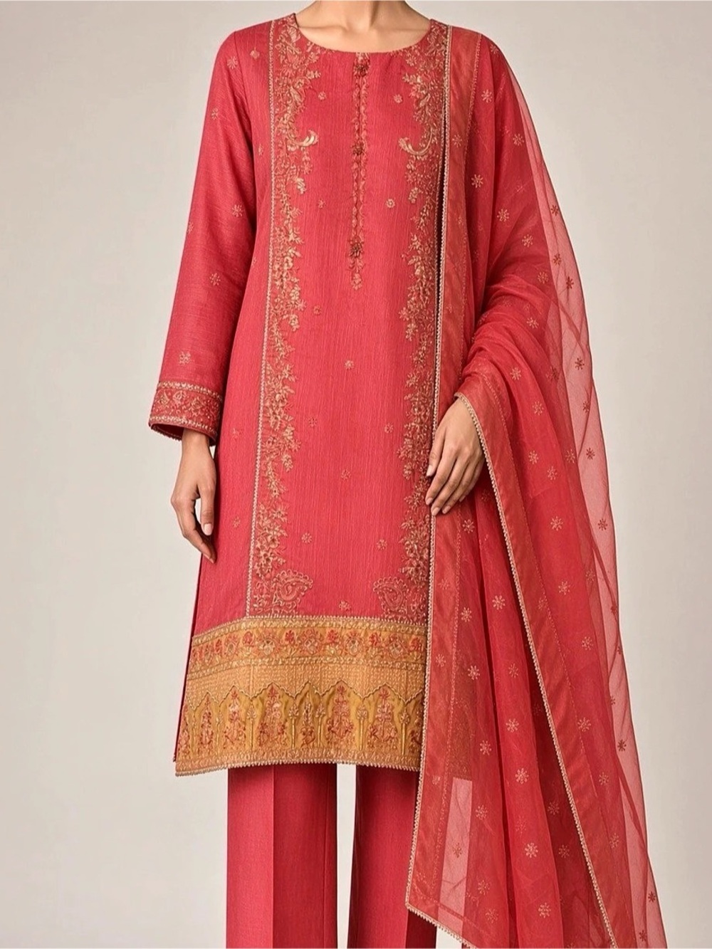 Red Embroidered Kurta Set